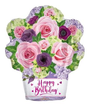 Balão Foil 18" Bouquet de Flores Happy Birthday Kaleidoscope