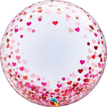 Deco Bubble 24" Confettis Corações Vermelhos e Rosa Qualatex