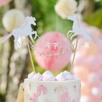 Topo de Bolo Happy Birthday Princess Unicorn GingerRay