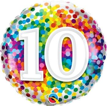 Balão Foil 18" 10 Anos Rainbow Confetti Qualatex