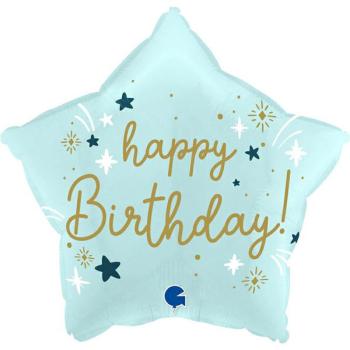 Balão Foil 18" Estrela Happy Birthday Azul Grabo