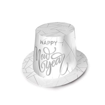 Sombrero de copa Prestige blanco y plateado Beistle