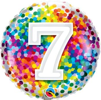 Balão Foil 18" 7 Anos Rainbow Confetti Qualatex