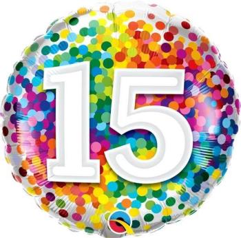 Balão Foil 18" 15 Anos Rainbow Confetti Qualatex