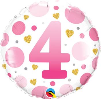 Balão Foil 18" 4ª Aniversário Rosa Qualatex