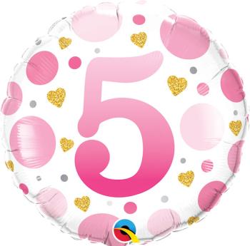 Balão Foil 18" 5ª Aniversário Rosa Qualatex