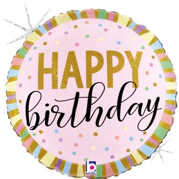 Balão Foil 18" Happy Birthday Pastel Stripes Grabo
