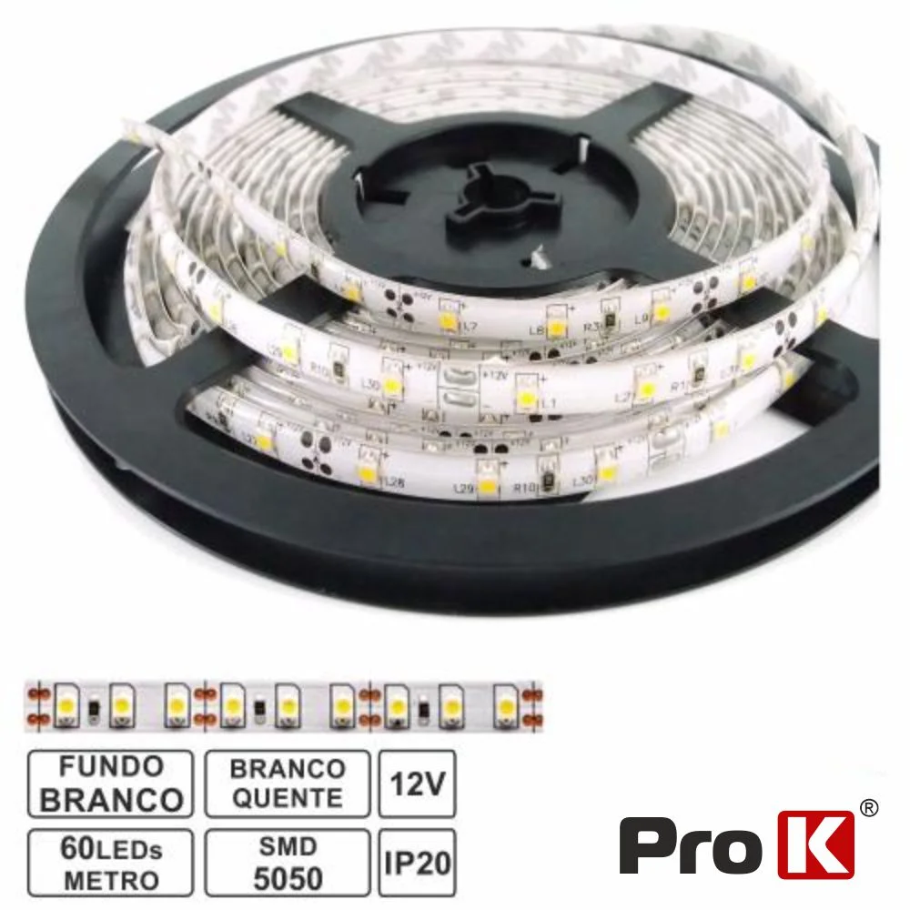 Fita Led 12v Branco Quente 1m 300 Leds Prok