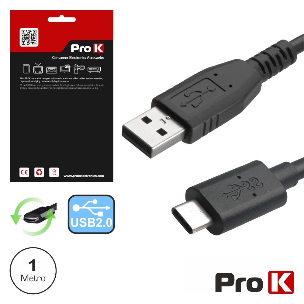 Cabo Usb 2.0 Tipo-C Macho / Usb-A Fêmea 0.2m 