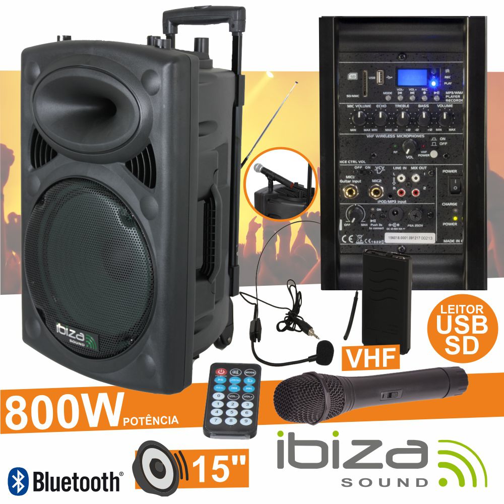 Coluna Amplificada 15 800w Usb/Bt/Sd/Bat 