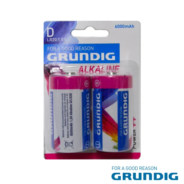 Pilha Alcalina Lr20/D 1.5v 6000mah Blister 2 Unidades Grundi