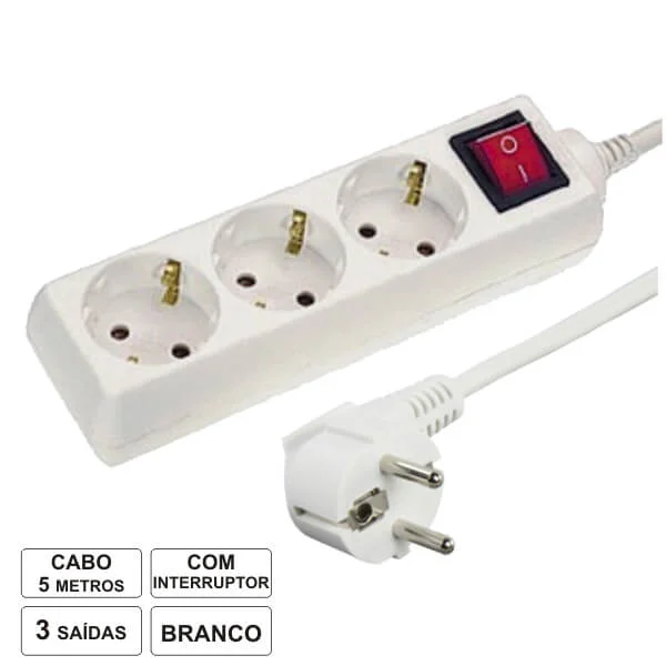 Extensão Eléctrica 3 Saídas 5m C/ Interruptor Aigostar