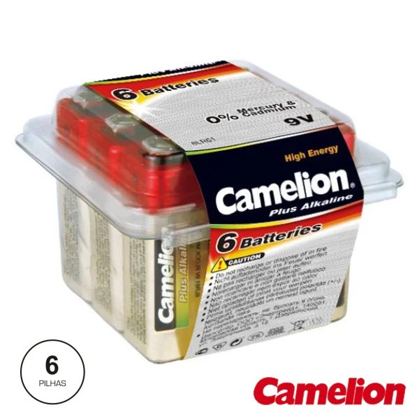 Pilha Alcalina 6lr61 9v 6x Blister Camelion