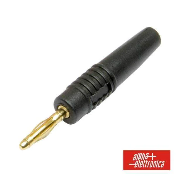 Ficha Banana 2mm Macho Preto Dourada