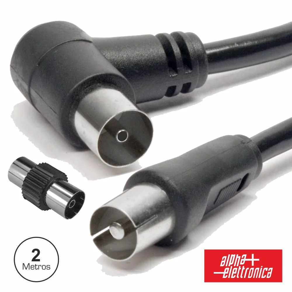 Cabo Coaxial Macho / Fêmea Angular 90º 2m Preto