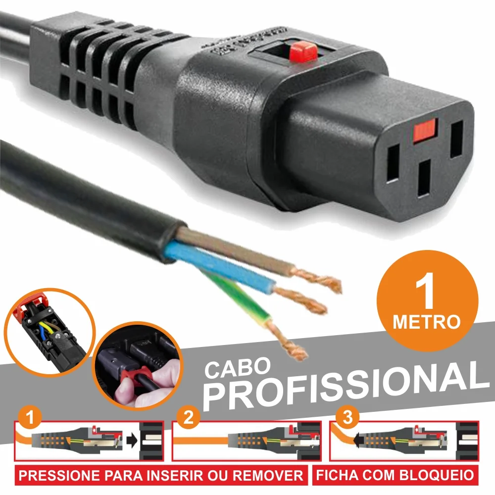 Cabo De Alimentação Iec C13 Fêmea Profissional 1m