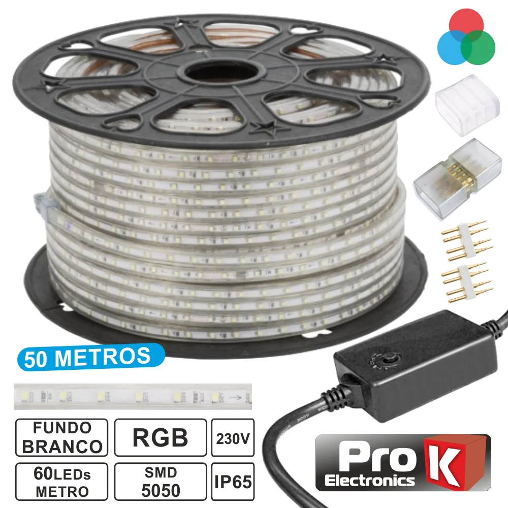 Fita Led 220v Rgb 60 Leds Por Metro Impermeável