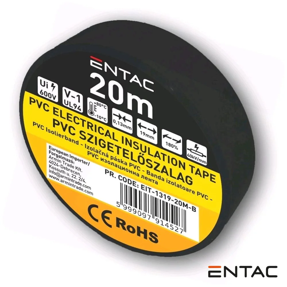 Fita Isoladora Preto 20M 19mm ENTAC