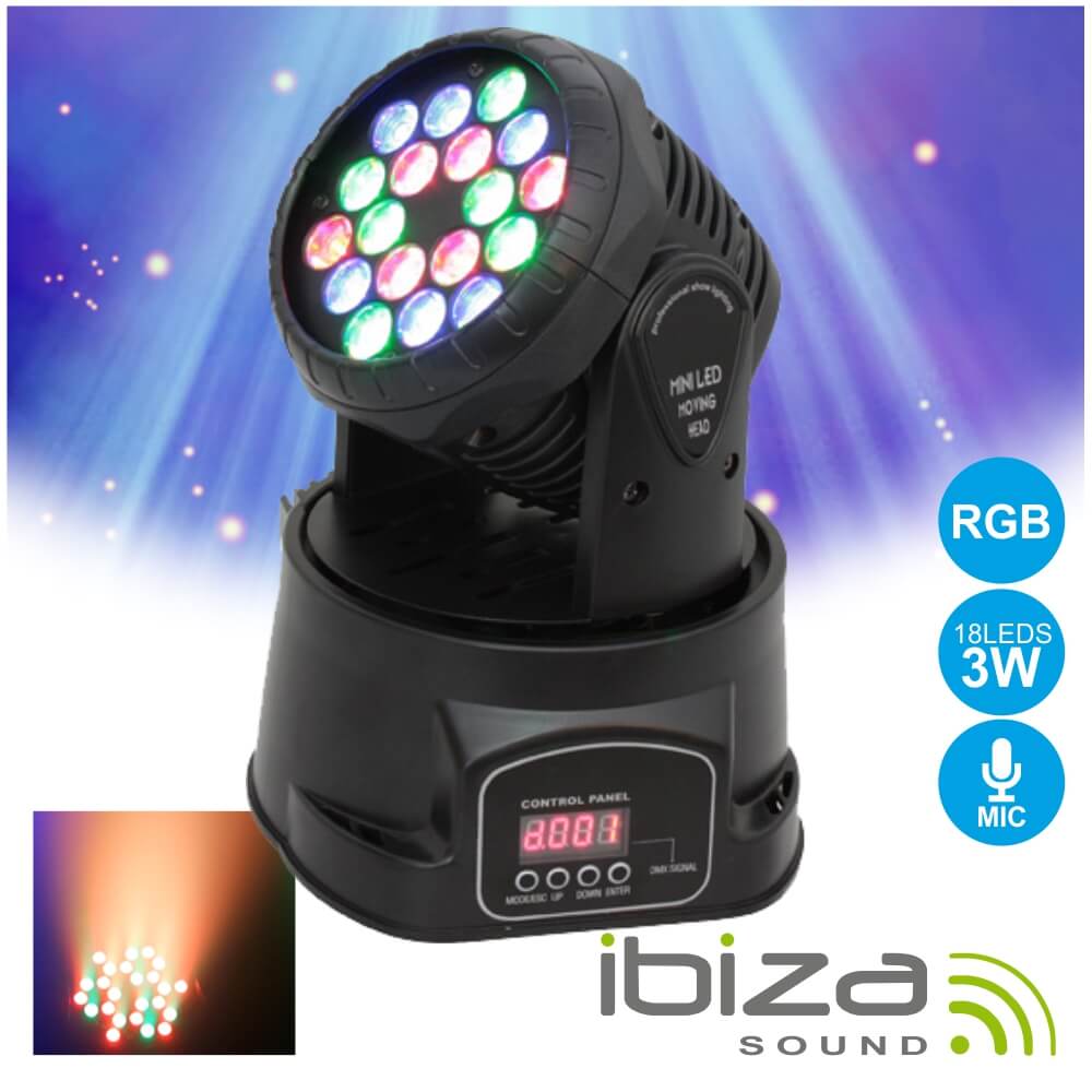 Moving Head Mini 18 Leds 3w Rgb Dmx Mic 