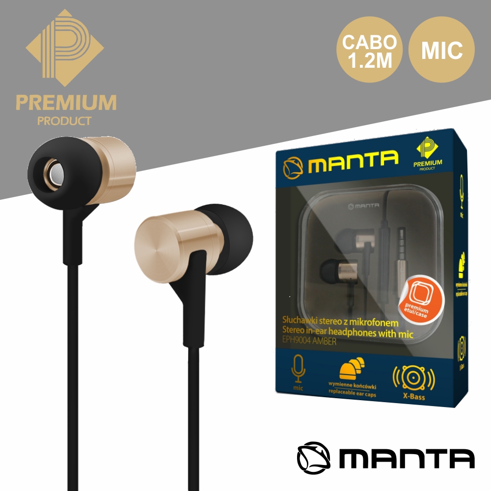 Auscultadores Stereo C/ Mic Dourado Premium 