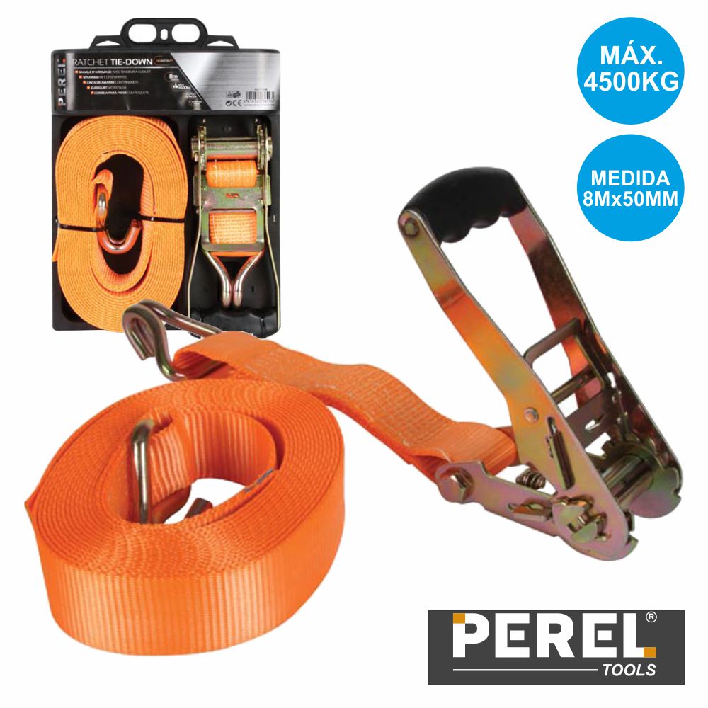 Cinta de Segurança c/ Roquete e Gancho 4500Kg (50 mm x 8 mts) - 