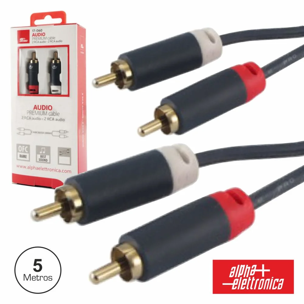 Cabo 2-Rca Macho / 2-Rca Macho Premium 5m Blister