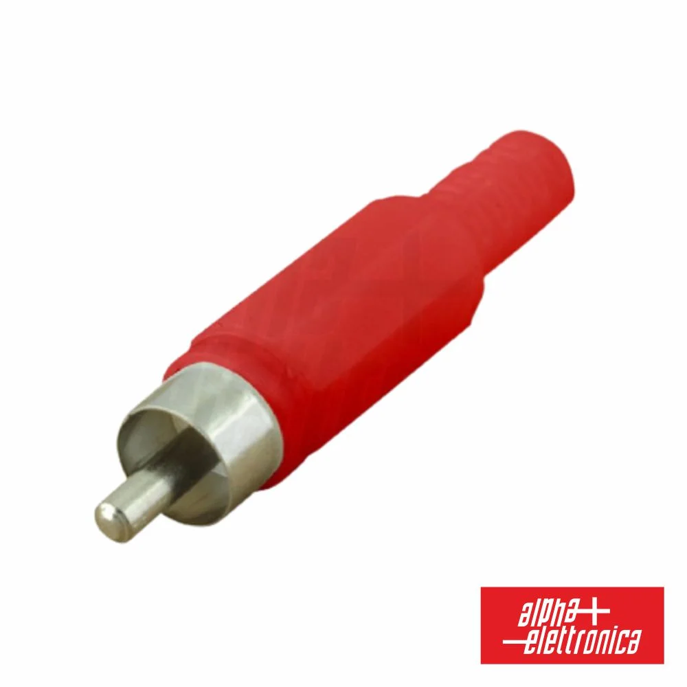 Ficha Rca Macho Vermelha Pvc C/ Proteção De Cabo