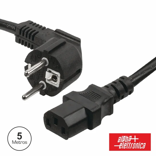 Cabo Alimentação Schuko Macho 3p / Iec C13 Fêmea 5m Preto