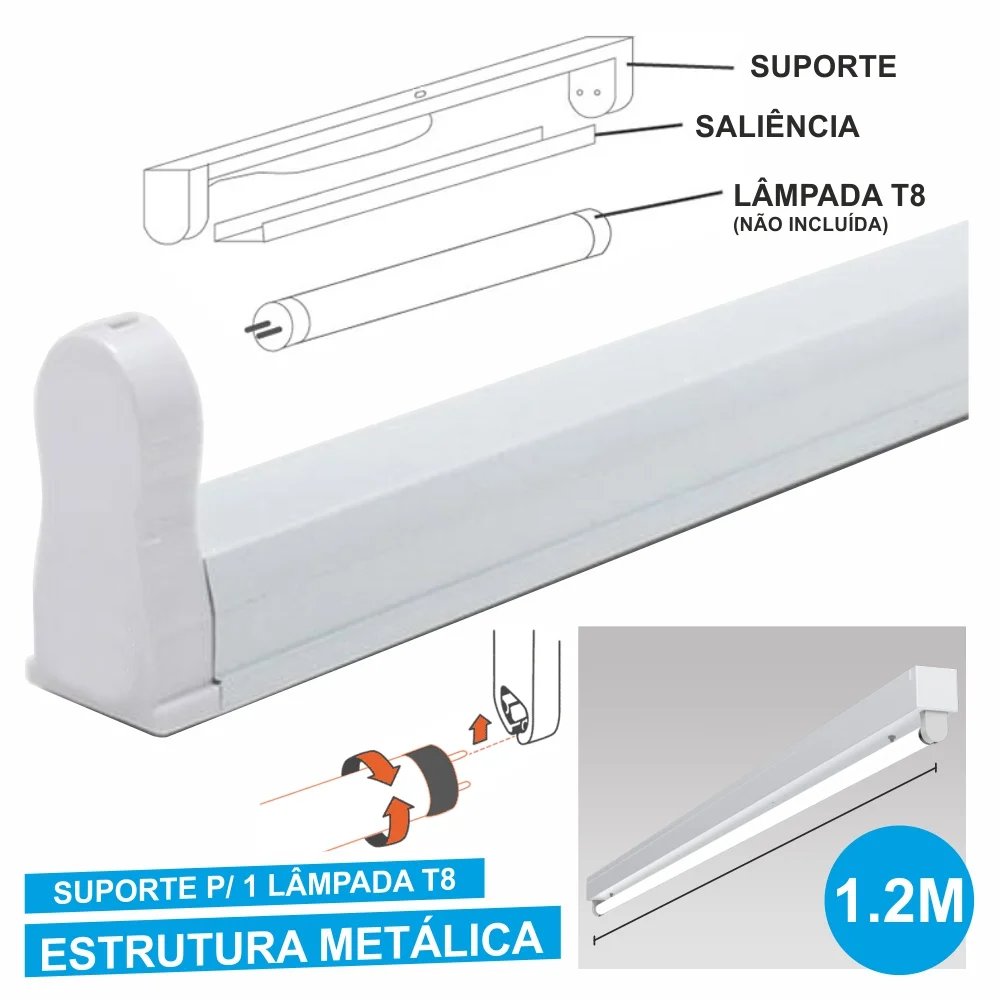 Armadura 1.2m P/ Lâmpada Tubular T8