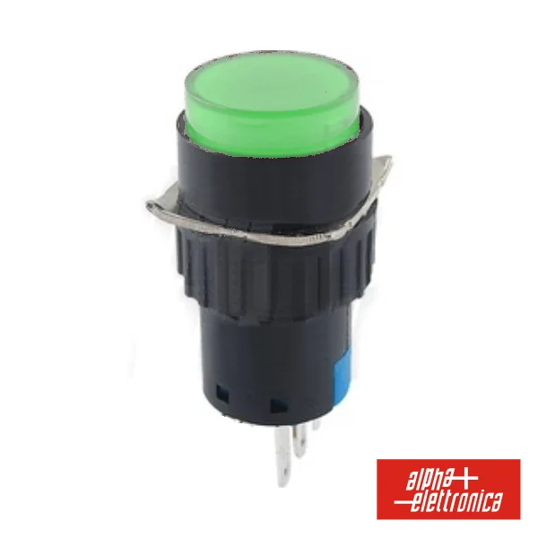Comutador Pulsador Redondo 230v 1 Na 1 Nf Verde Unipolar