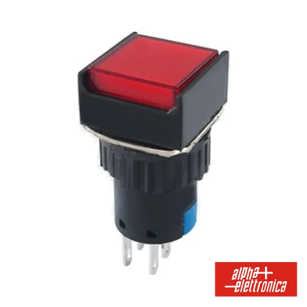 Comutador Pulsador Quadrado 230v 2 Na 2 Nf Vermelho Bipol