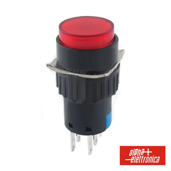 Comutador Pulsador Redondo 230v 2 Na 2 Nf Vermelho Bipolar
