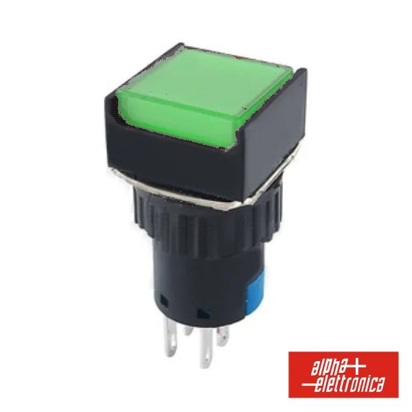 Comutador Pulsador Quadrado 230v 2 Na 2 Nf Verde Bipolar
