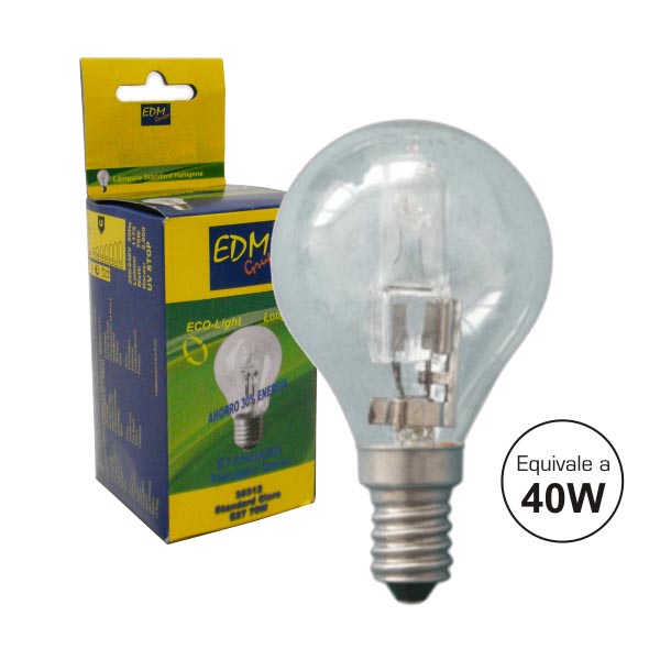 LAMPADA HALOGENA ESFERICA ENERGY SAVER E14 28W (EQU. 40W) TRANSPARENTE 370 LUMENS