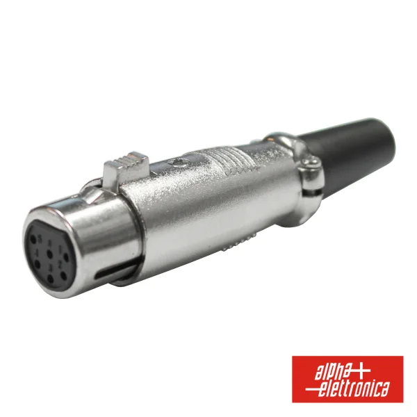 Ficha Xlr 6p Fêmea Niquelada Proteção Bloqueio