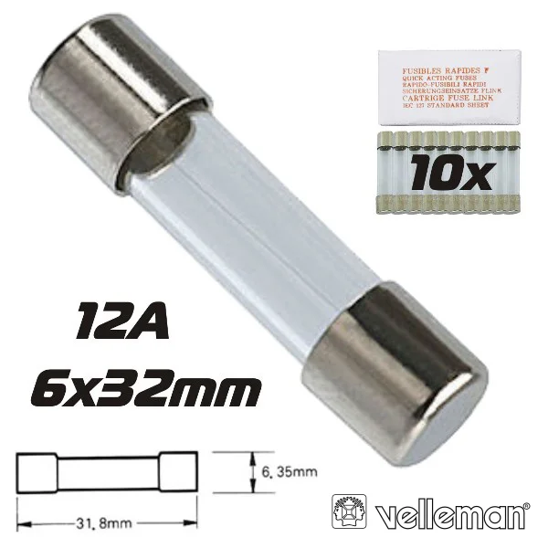 Fusível 6x32 Fusão Rápida 12a (10x) Velleman