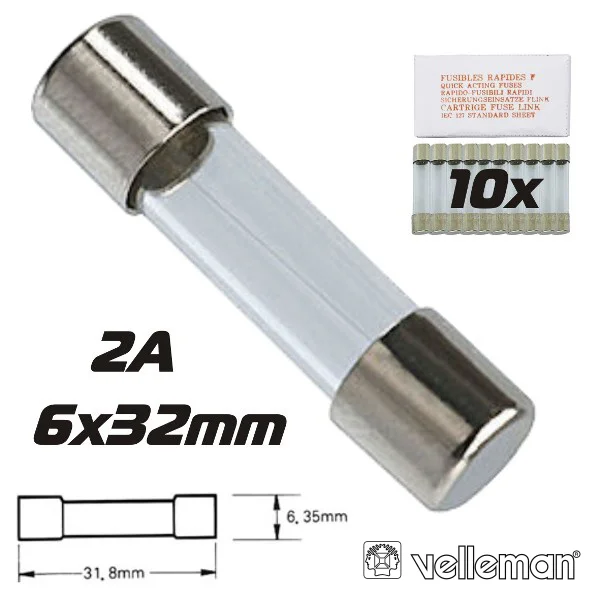 Fusível 6x32 Fusão Lenta 2a (10x) Velleman