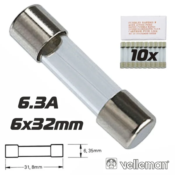 Fusível 6x32 Fusão Lenta 6.3a (10x) Velleman