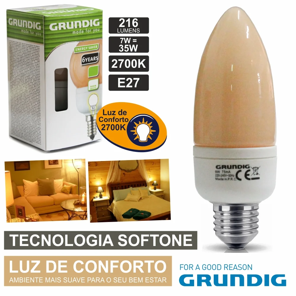 Lâmpada E27 7w=35w 230v Eco Tec. Softone 216lm Grundig