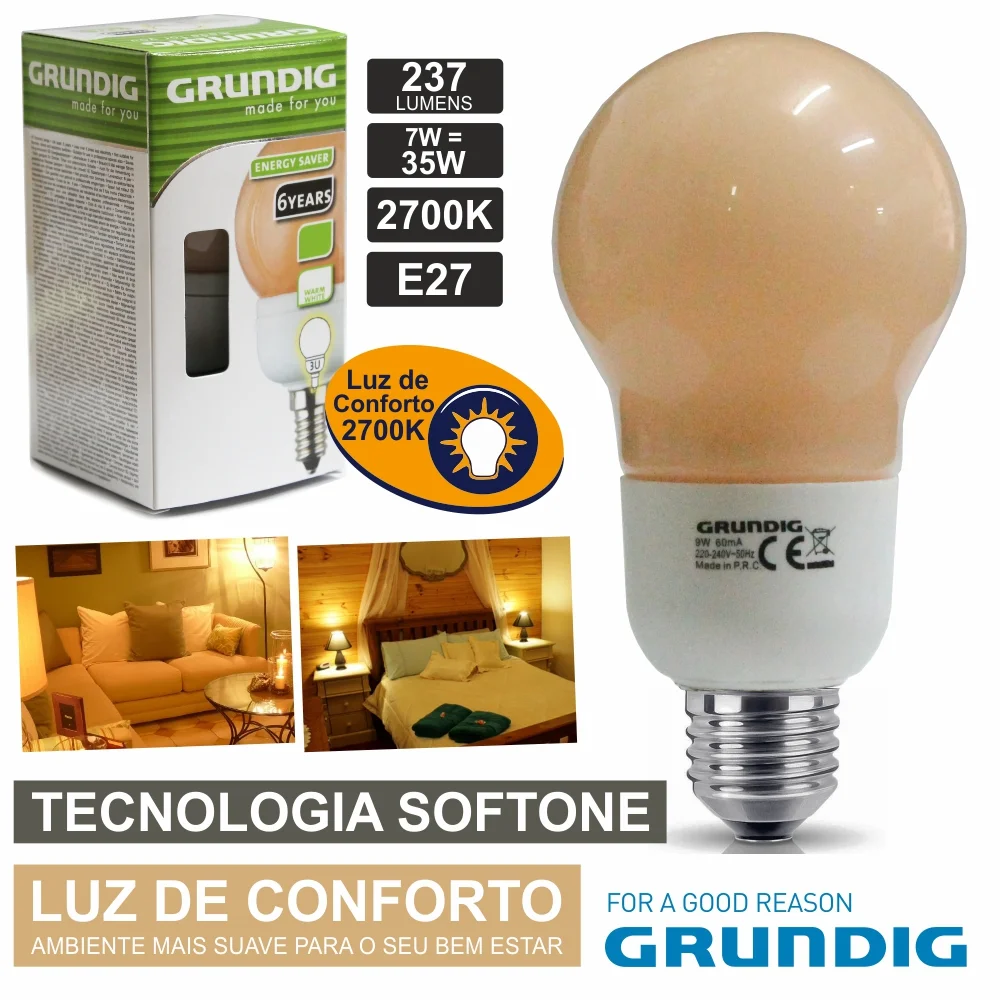 Lâmpada E27 7w=35w 230v Eco Tec. Softone 237lm Grundig