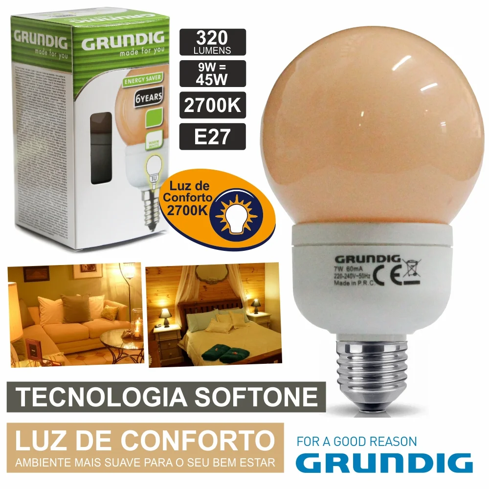 Lâmpada E27 9w=45w 230v Eco Tec. Softone 320lm Grundig