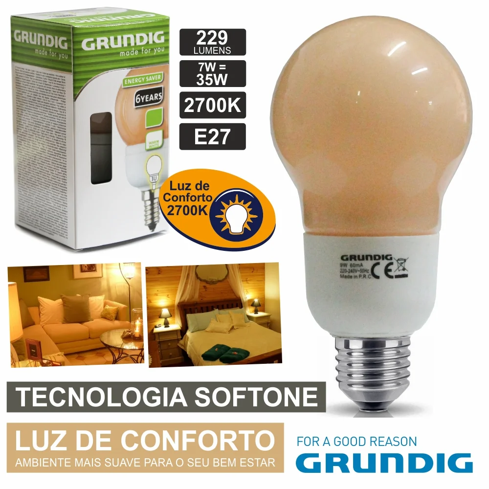 Lâmpada E27 7w=35w 230v Eco Tec. Softone 229lm Grundig