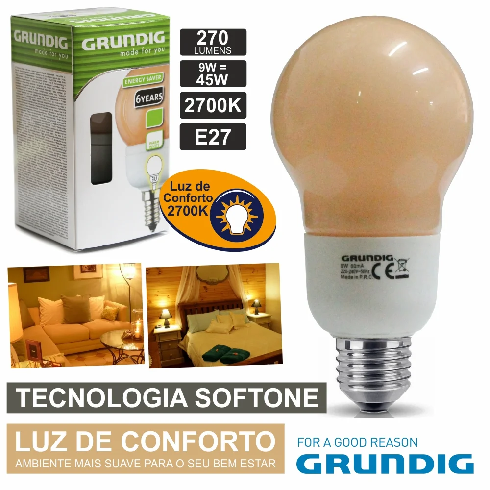 Lâmpada E27 9w=45w 230v Eco Tec. Softone 270lm Grundig