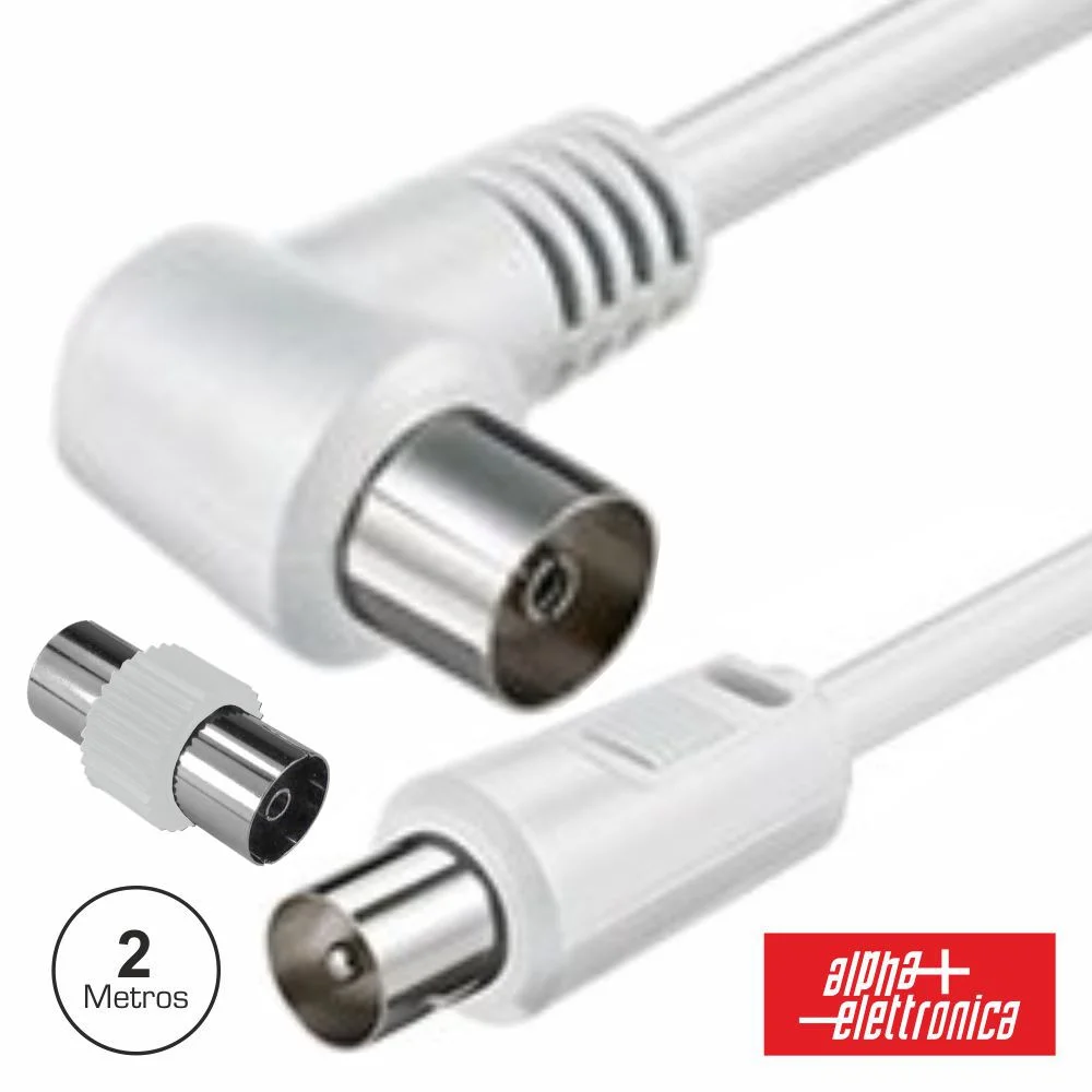 Cabo Coaxial Macho/Fêmea Branco 2m 90º Polybag