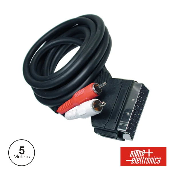 Cabo Scart Macho Vídeo / 2 Rca Macho 5m