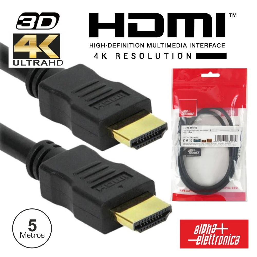 Cabo Hdmi Dourado Macho / Macho 2.0 4k Preto 5m