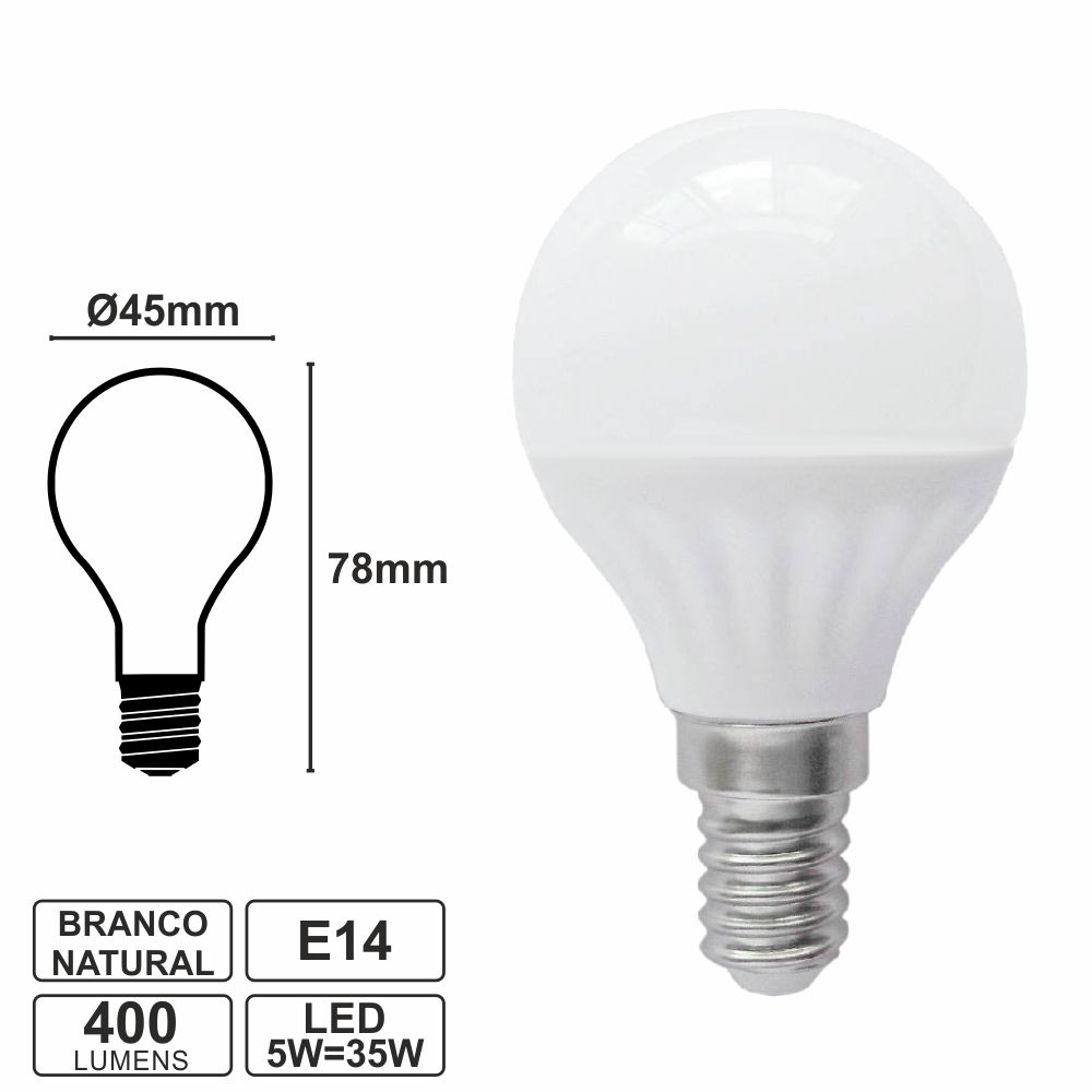 Lampada LED Opalina 220V E14 5W Branco 4000K 400Lm