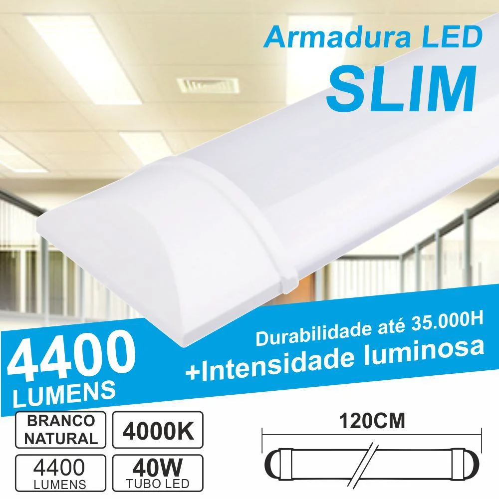 Armadura Led Slim 40w 1.2m Ip20 Branco Natural 4000k 4400lm
