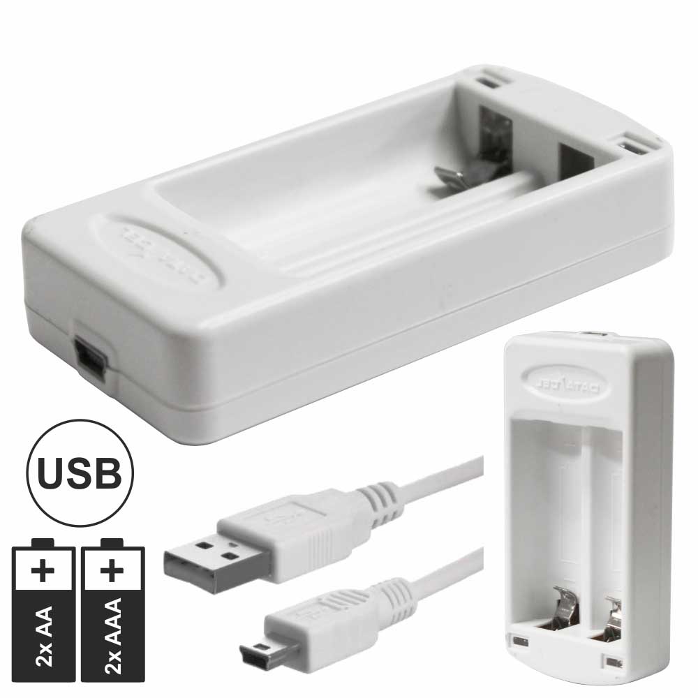 Carregador USB p/ 2x Pilhas AA e AAA
