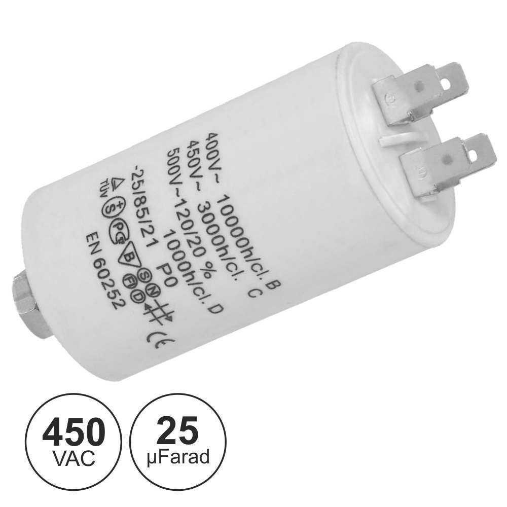 Condensador Arranque 25uf 450v + Terra